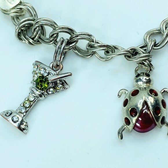 Italian 925 Sterling Silver Charm Bracelet with Rhinestone Enamel Charms JR993 - Picture 5 of 7